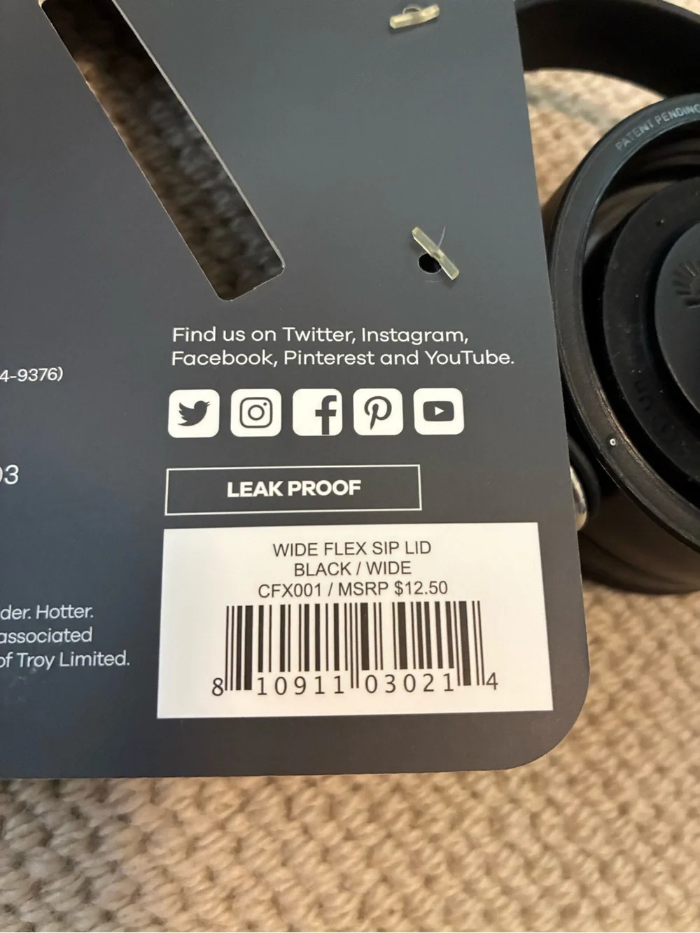 Hydro Flask Black Flex Sip Lid Wide NWT